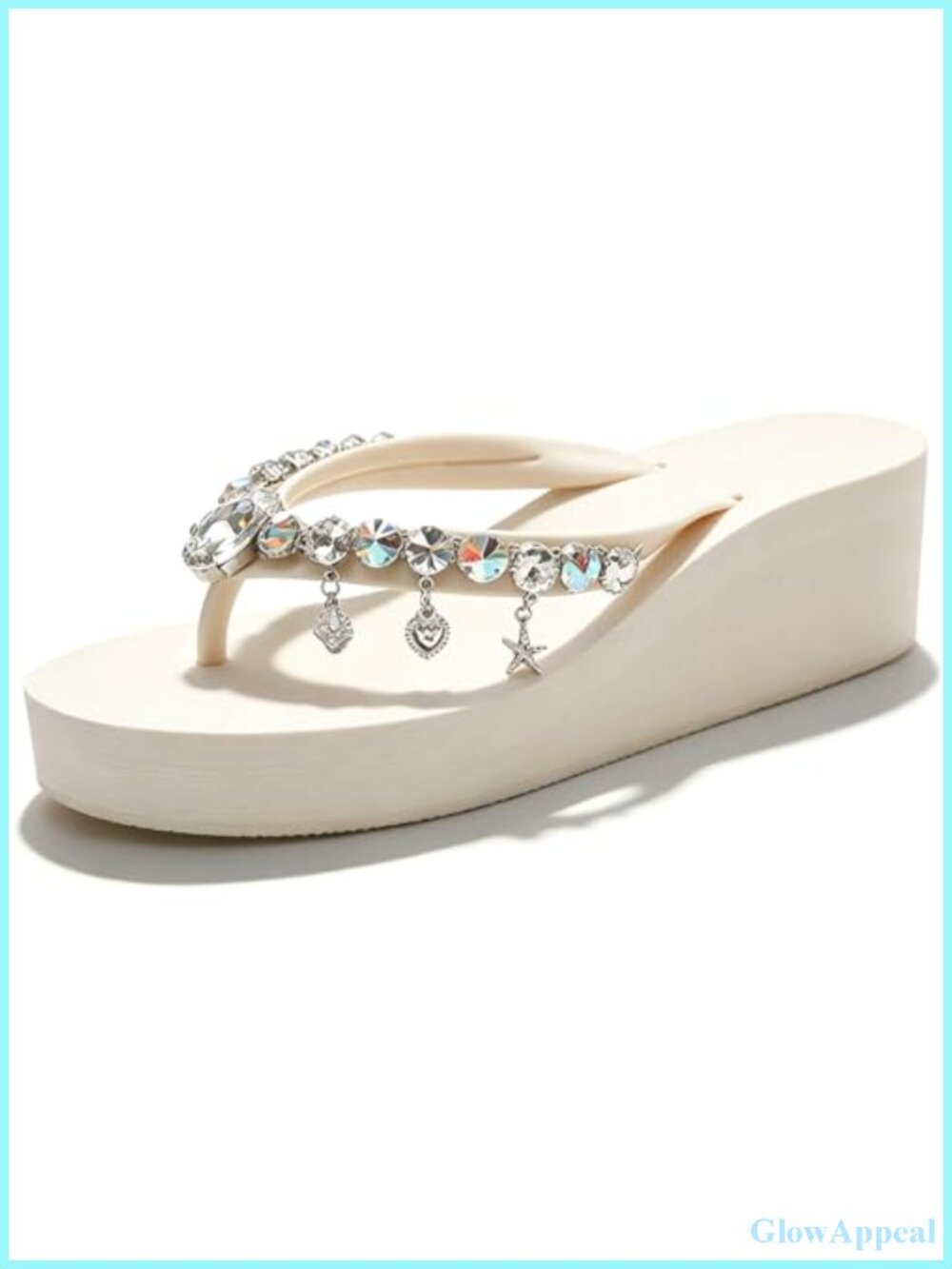 Sparkly Rhinestone Platform Flip Flops Arch Support Slip-On Wedge Beach Sandals